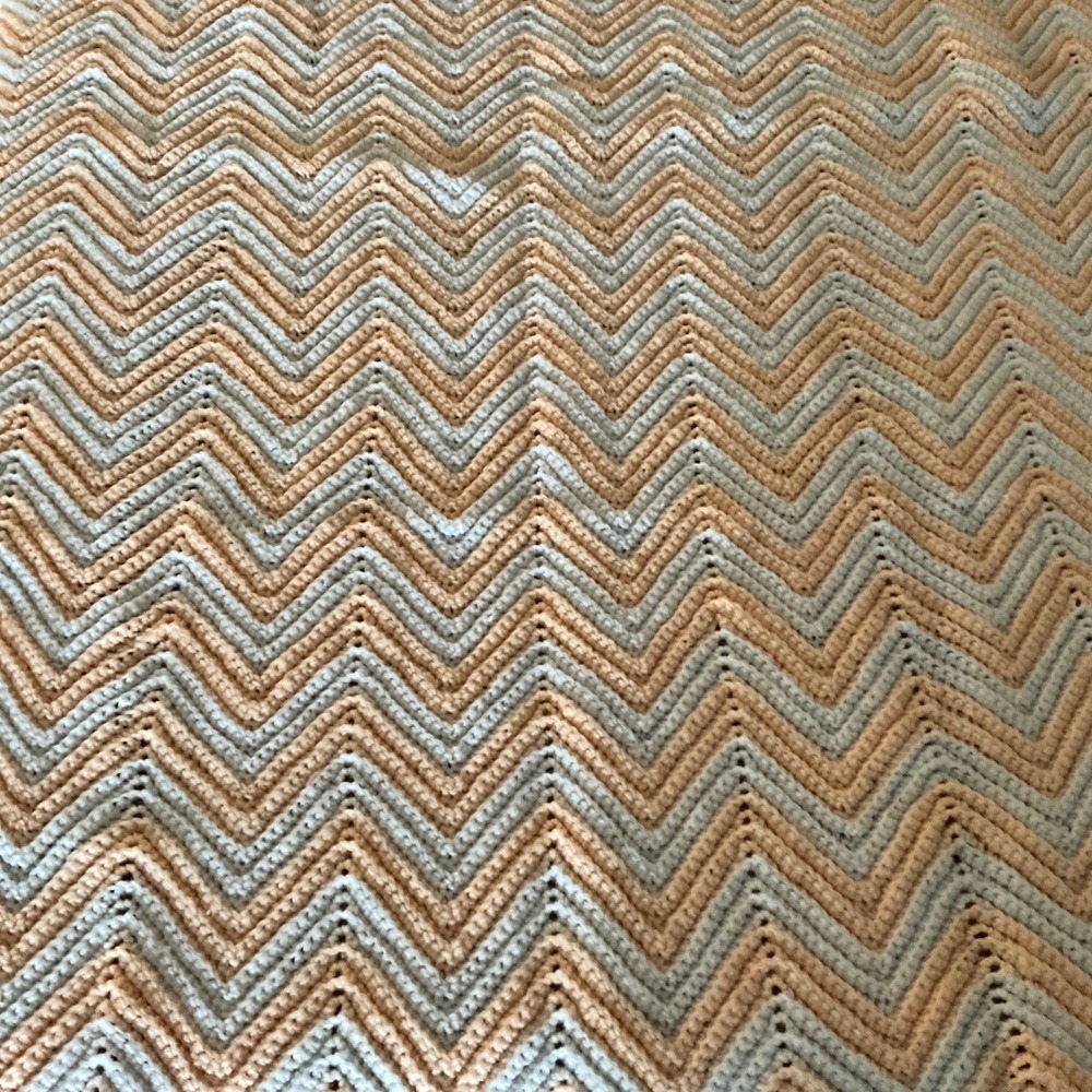 Handmade Crochet Blanket Throw Peach White Chevron Afghan Home Granny Cotagecore